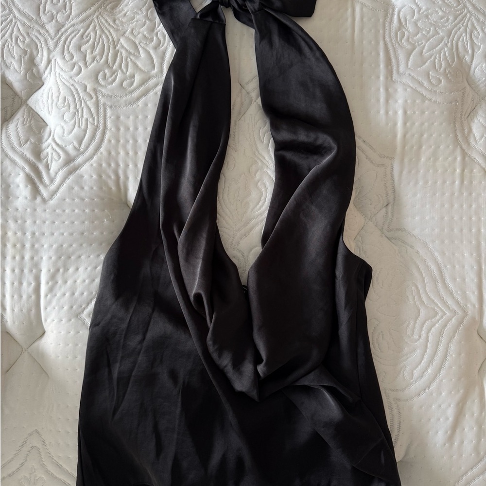 Black Satin Halter Neck Top
